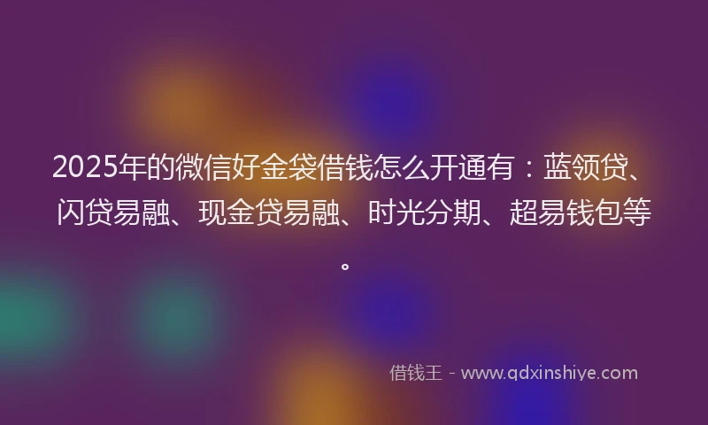 2025年的微信好金袋借钱怎么开通有：蓝领贷、闪贷易融、现金贷易融、时光分期、超易钱包等。