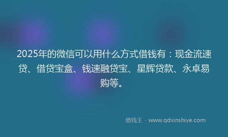 2025年的微信可以用什么方式借钱有：现金流速贷、借贷宝盒、钱速融贷宝、星辉贷款、永卓易购等。