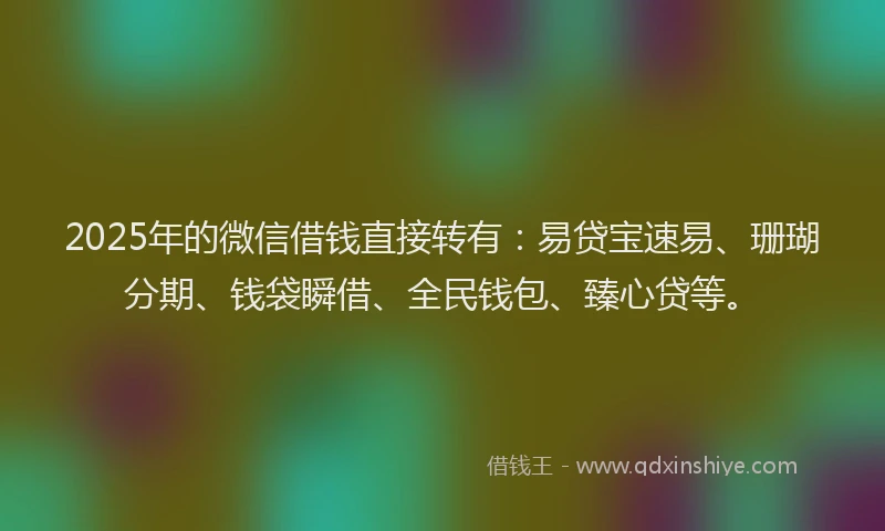 2025年的微信借钱直接转有：易贷宝速易、珊瑚分期、钱袋瞬借、全民钱包、臻心贷等。