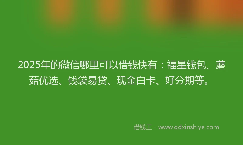 2025年的微信哪里可以借钱快有：福星钱包、蘑菇优选、钱袋易贷、现金白卡、好分期等。