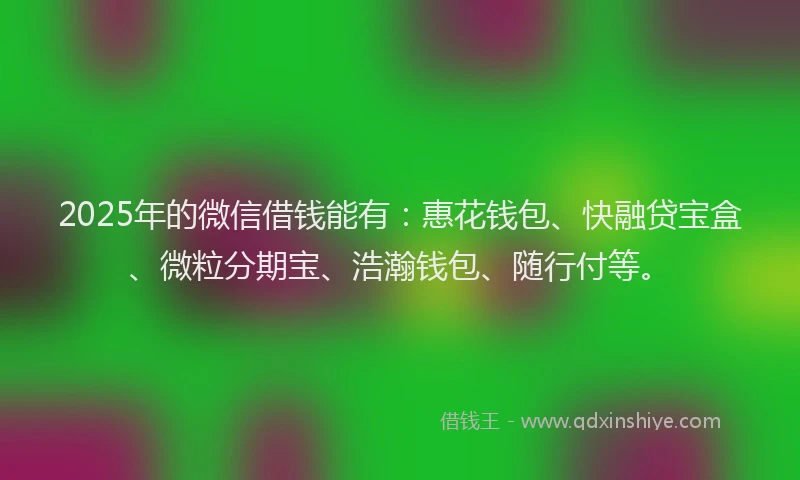 2025年的微信借钱能有：惠花钱包、快融贷宝盒、微粒分期宝、浩瀚钱包、随行付等。