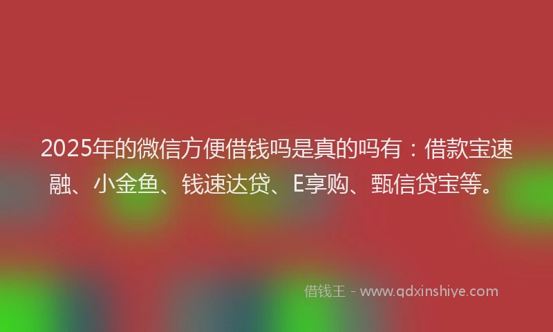 2025年的微信方便借钱吗是真的吗有：借款宝速融、小金鱼、钱速达贷、E享购、甄信贷宝等。