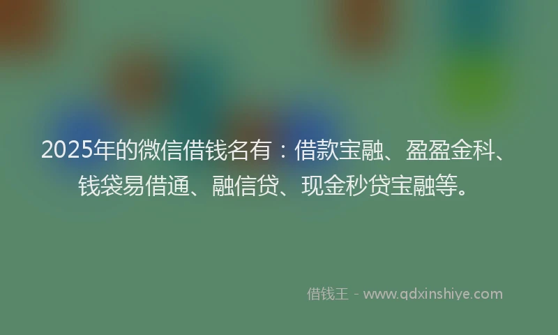 2025年的微信借钱名有：借款宝融、盈盈金科、钱袋易借通、融信贷、现金秒贷宝融等。