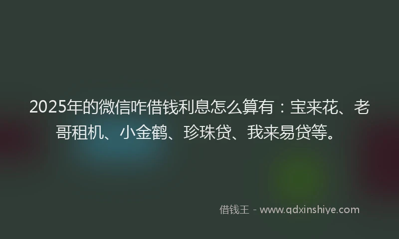 2025年的微信咋借钱利息怎么算有：宝来花、老哥租机、小金鹤、珍珠贷、我来易贷等。