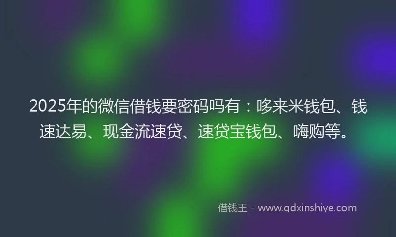2025年的微信借钱要密码吗有：哆来米钱包、钱速达易、现金流速贷、速贷宝钱包、嗨购等。