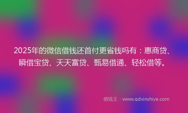 2025年的微信借钱还首付更省钱吗有：惠商贷、瞬借宝贷、天天富贷、甄易借通、轻松借等。