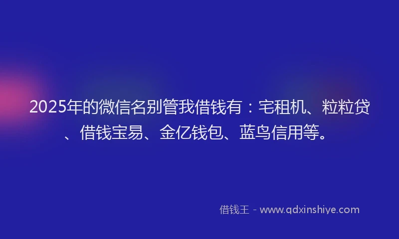 2025年的微信名别管我借钱有：宅租机、粒粒贷、借钱宝易、金亿钱包、蓝鸟信用等。