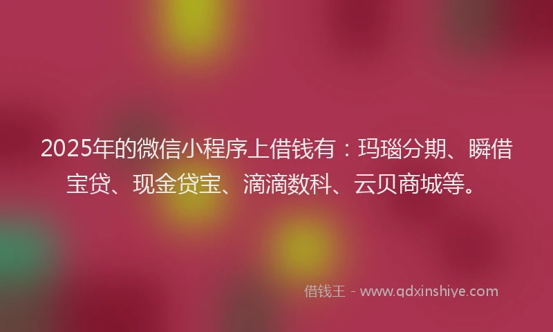 2025年的微信小程序上借钱有：玛瑙分期、瞬借宝贷、现金贷宝、滴滴数科、云贝商城等。