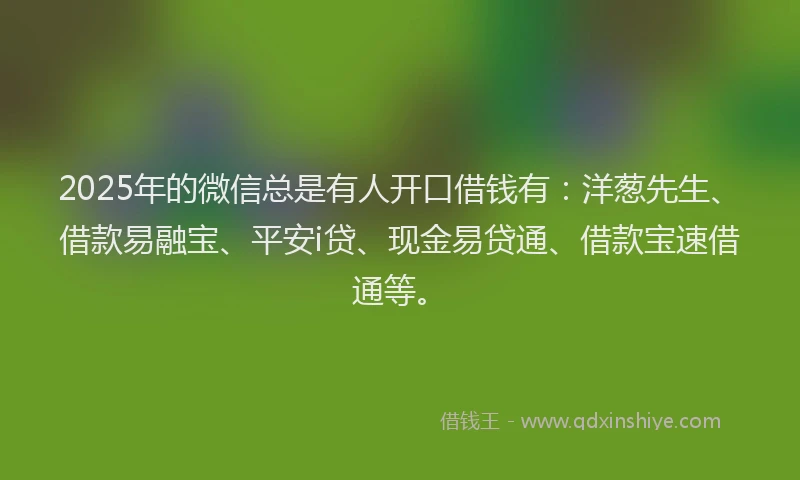 2025年的微信总是有人开口借钱有：洋葱先生、借款易融宝、平安i贷、现金易贷通、借款宝速借通等。