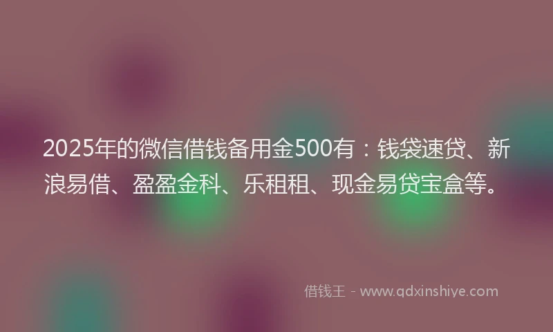 2025年的微信借钱备用金500有：钱袋速贷、新浪易借、盈盈金科、乐租租、现金易贷宝盒等。