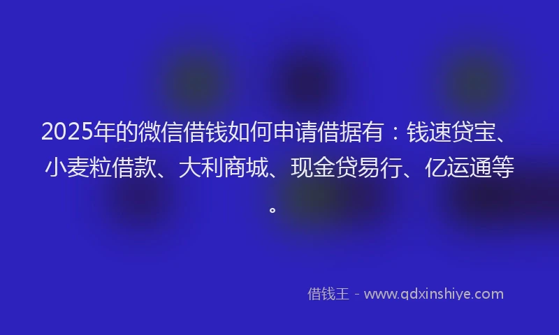 2025年的微信借钱如何申请借据有：钱速贷宝、小麦粒借款、大利商城、现金贷易行、亿运通等。