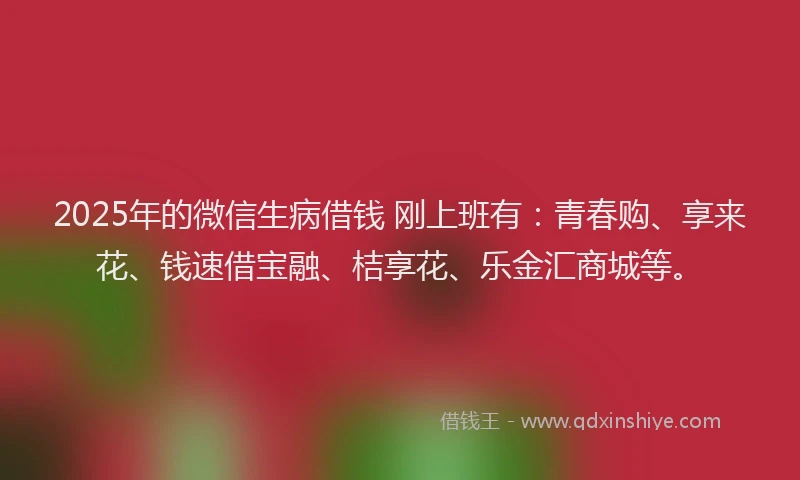2025年的微信生病借钱 刚上班有：青春购、享来花、钱速借宝融、桔享花、乐金汇商城等。