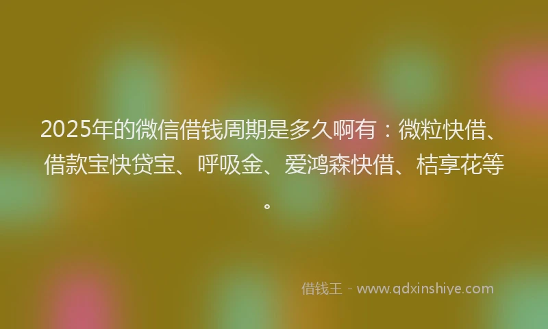2025年的微信借钱周期是多久啊有：微粒快借、借款宝快贷宝、呼吸金、爱鸿森快借、桔享花等。