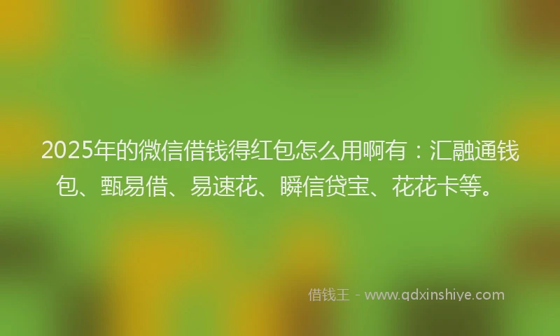 2025年的微信借钱得红包怎么用啊有：汇融通钱包、甄易借、易速花、瞬信贷宝、花花卡等。