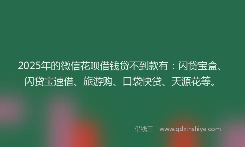 2025年的微信花呗借钱贷不到款有：闪贷宝盒、闪贷宝速借、旅游购、口袋快贷、天源花等。