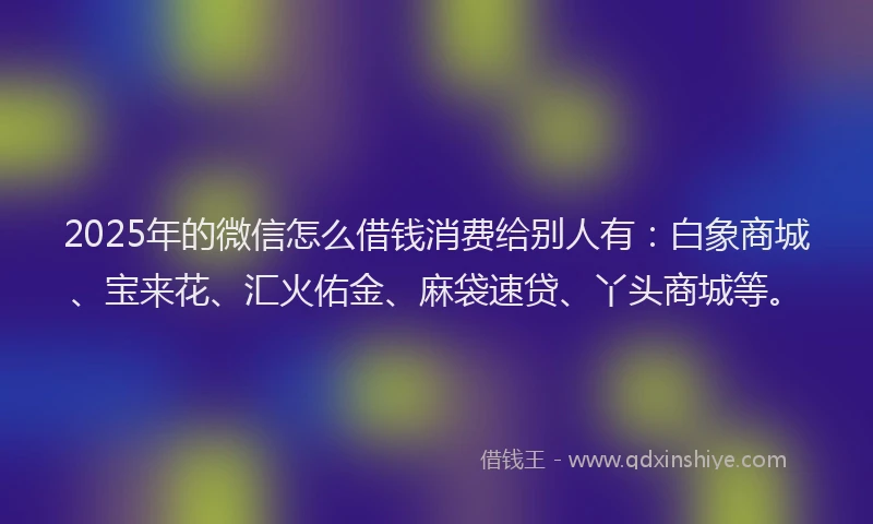 2025年的微信怎么借钱消费给别人有：白象商城、宝来花、汇火佑金、麻袋速贷、丫头商城等。