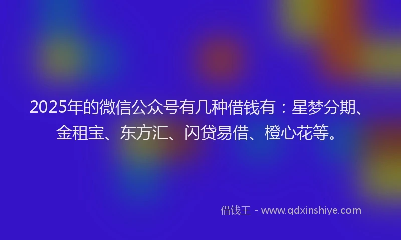 2025年的微信公众号有几种借钱有：星梦分期、金租宝、东方汇、闪贷易借、橙心花等。