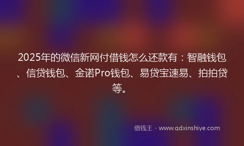 2025年的微信新网付借钱怎么还款有：智融钱包、信贷钱包、金诺Pro钱包、易贷宝速易、拍拍贷等。