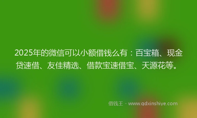 2025年的微信可以小额借钱么有：百宝箱、现金贷速借、友佳精选、借款宝速借宝、天源花等。
