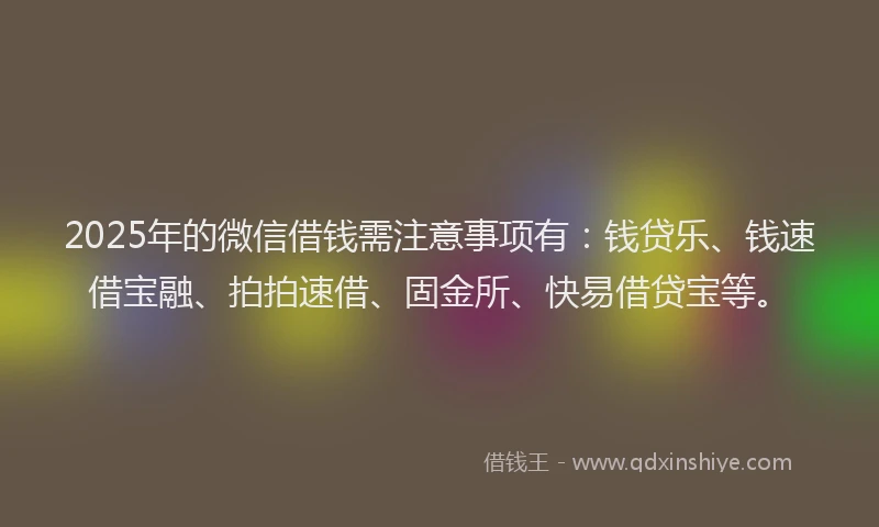 2025年的微信借钱需注意事项有：钱贷乐、钱速借宝融、拍拍速借、固金所、快易借贷宝等。