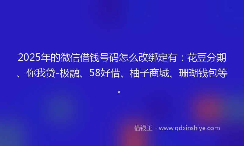 2025年的微信借钱号码怎么改绑定有：花豆分期、你我贷-极融、58好借、柚子商城、珊瑚钱包等。