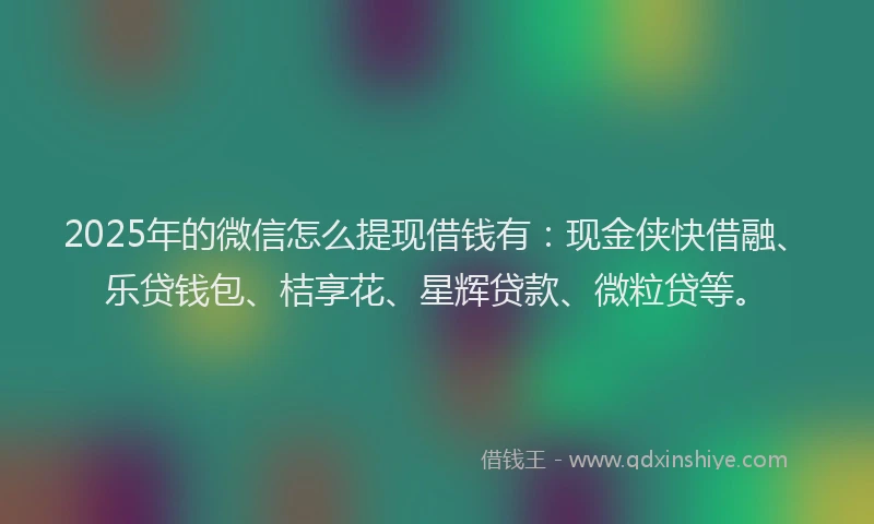 2025年的微信怎么提现借钱有：现金侠快借融、乐贷钱包、桔享花、星辉贷款、微粒贷等。