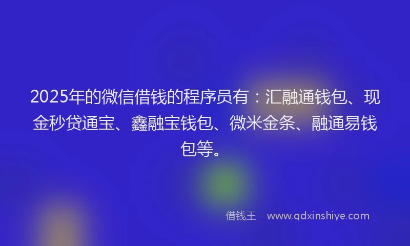 2025年的微信借钱的程序员有：汇融通钱包、现金秒贷通宝、鑫融宝钱包、微米金条、融通易钱包等。