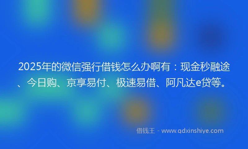 2025年的微信强行借钱怎么办啊有：现金秒融途、今日购、京享易付、极速易借、阿凡达e贷等。
