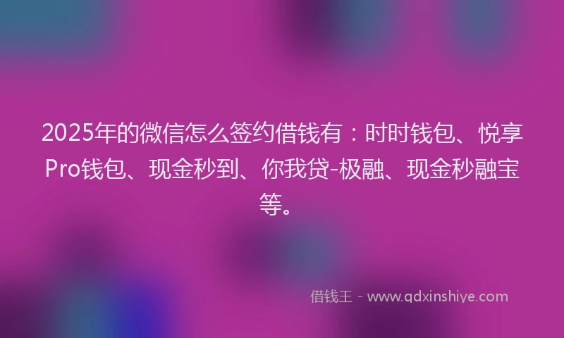 2025年的微信怎么签约借钱有：时时钱包、悦享Pro钱包、现金秒到、你我贷-极融、现金秒融宝等。