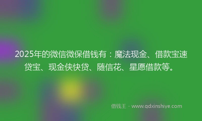 2025年的微信微保借钱有：魔法现金、借款宝速贷宝、现金侠快贷、随信花、星愿借款等。