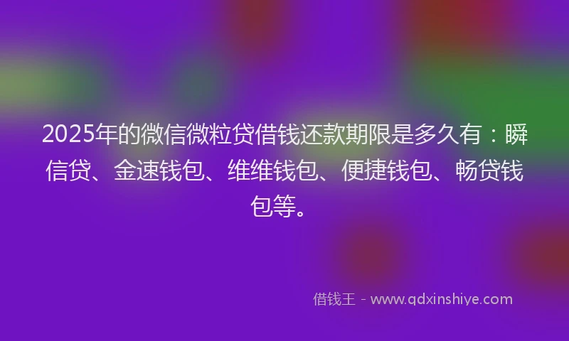 2025年的微信微粒贷借钱还款期限是多久有：瞬信贷、金速钱包、维维钱包、便捷钱包、畅贷钱包等。