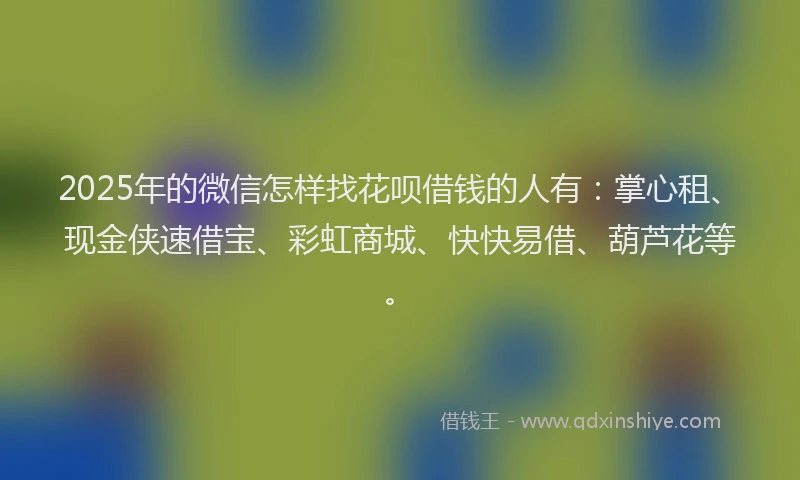 2025年的微信怎样找花呗借钱的人有：掌心租、现金侠速借宝、彩虹商城、快快易借、葫芦花等。