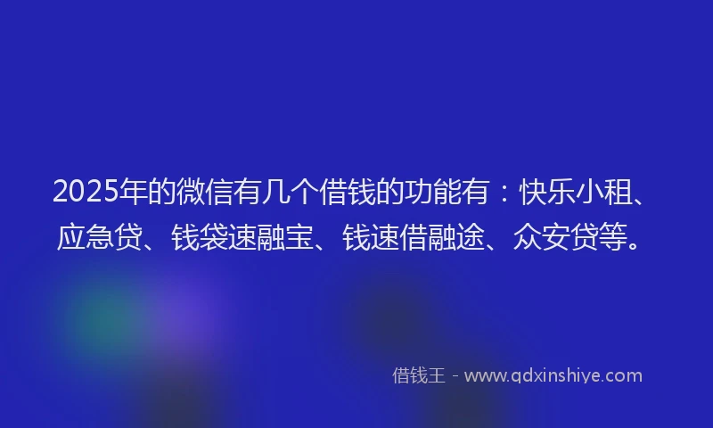 2025年的微信有几个借钱的功能有：快乐小租、应急贷、钱袋速融宝、钱速借融途、众安贷等。