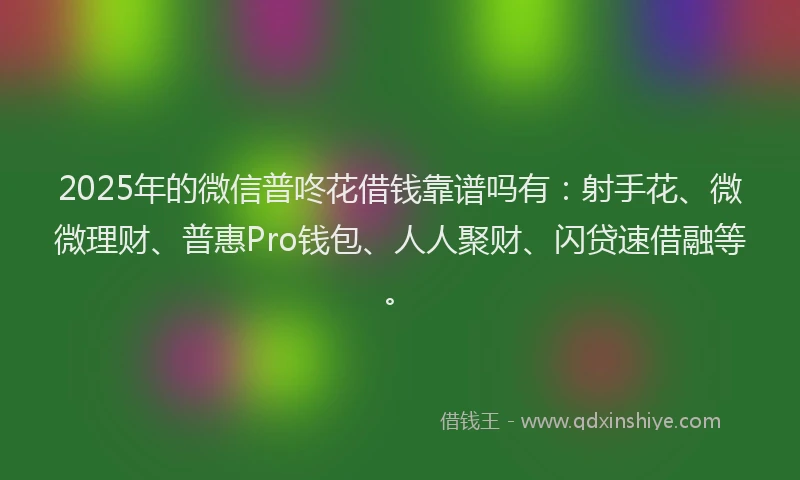 2025年的微信普咚花借钱靠谱吗有：射手花、微微理财、普惠Pro钱包、人人聚财、闪贷速借融等。