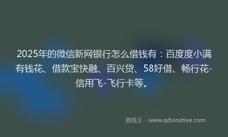 2025年的微信新网银行怎么借钱有：百度度小满有钱花、借款宝快融、百兴贷、58好借、畅行花-信用飞-飞行卡等。