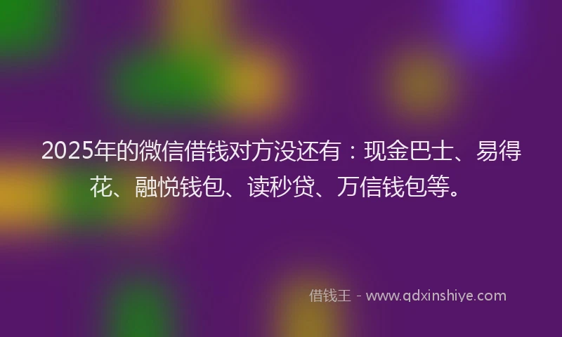 2025年的微信借钱对方没还有：现金巴士、易得花、融悦钱包、读秒贷、万信钱包等。