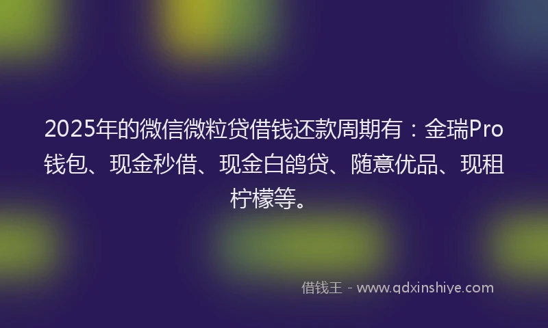2025年的微信微粒贷借钱还款周期有：金瑞Pro钱包、现金秒借、现金白鸽贷、随意优品、现租柠檬等。