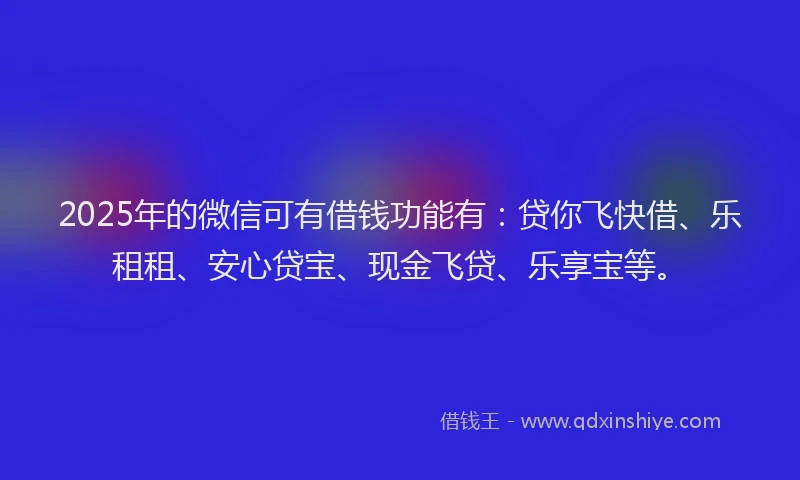 2025年的微信可有借钱功能有：贷你飞快借、乐租租、安心贷宝、现金飞贷、乐享宝等。