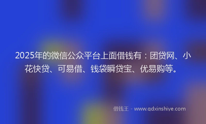 2025年的微信公众平台上面借钱有：团贷网、小花快贷、可易借、钱袋瞬贷宝、优易购等。