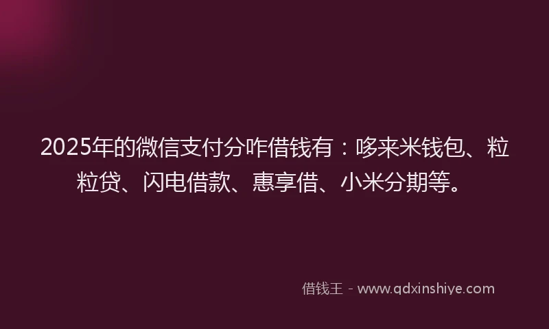 2025年的微信支付分咋借钱有：哆来米钱包、粒粒贷、闪电借款、惠享借、小米分期等。