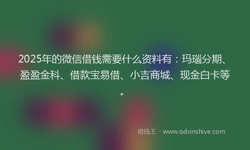 2025年的微信借钱需要什么资料有：玛瑙分期、盈盈金科、借款宝易借、小吉商城、现金白卡等。