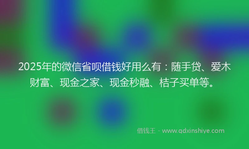 2025年的微信省呗借钱好用么有：随手贷、爱木财富、现金之家、现金秒融、桔子买单等。