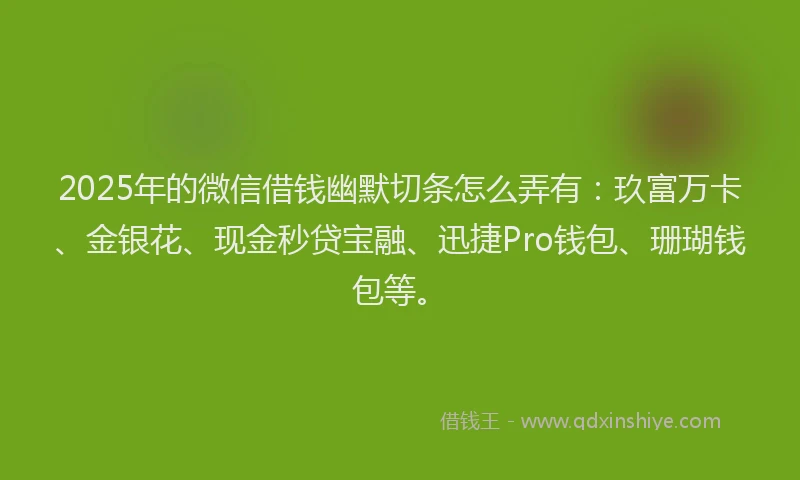 2025年的微信借钱幽默切条怎么弄有：玖富万卡、金银花、现金秒贷宝融、迅捷Pro钱包、珊瑚钱包等。