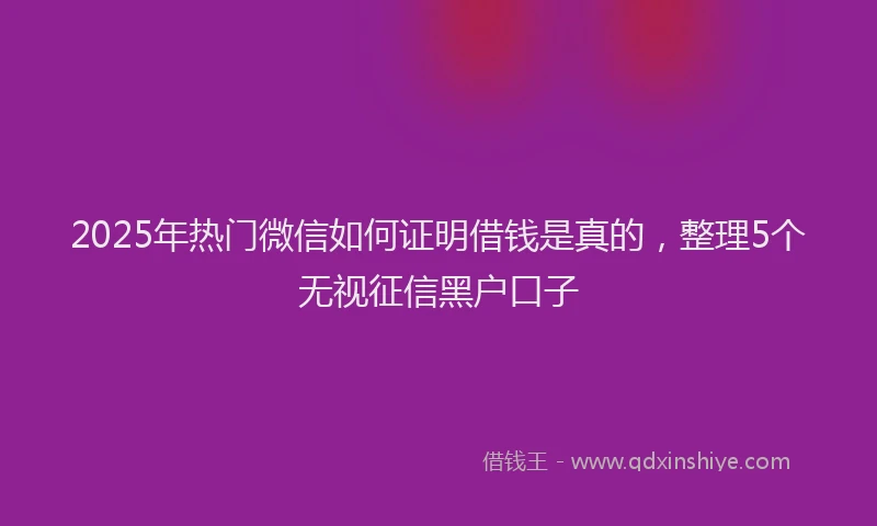 2025年热门微信如何证明借钱是真的，整理5个无视征信黑户口子