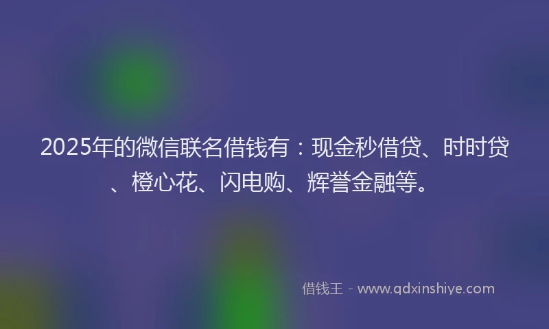 2025年的微信联名借钱有：现金秒借贷、时时贷、橙心花、闪电购、辉誉金融等。