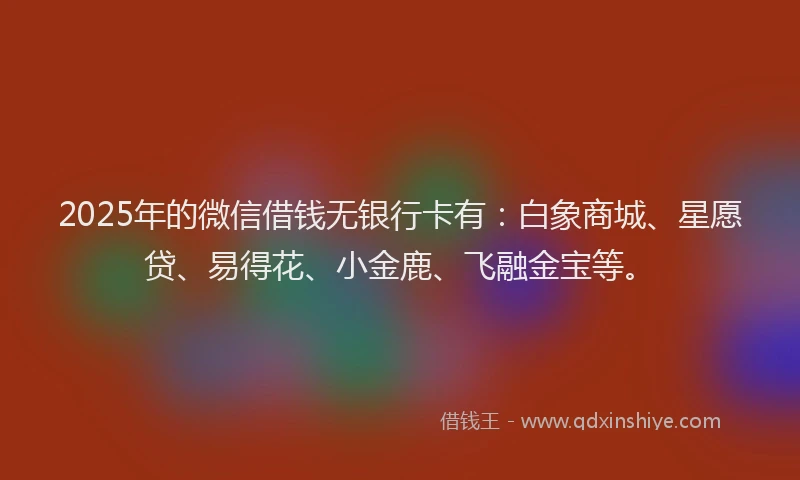 2025年的微信借钱无银行卡有：白象商城、星愿贷、易得花、小金鹿、飞融金宝等。