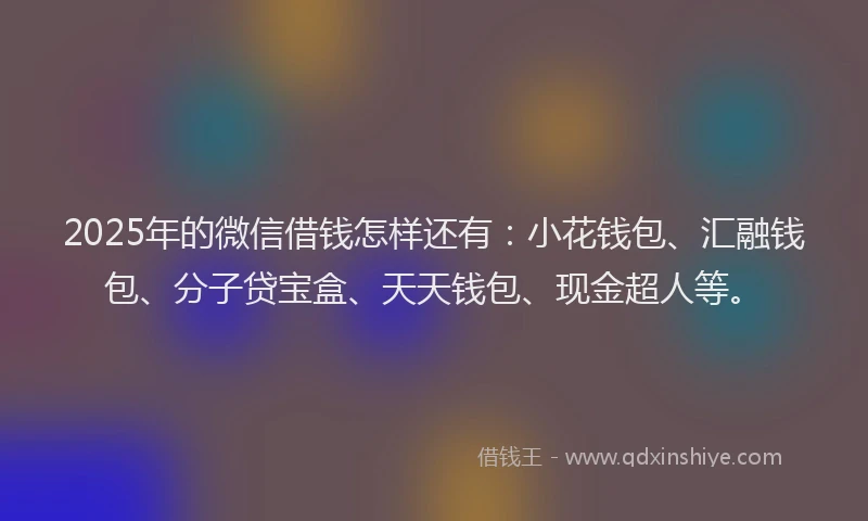 2025年的微信借钱怎样还有：小花钱包、汇融钱包、分子贷宝盒、天天钱包、现金超人等。