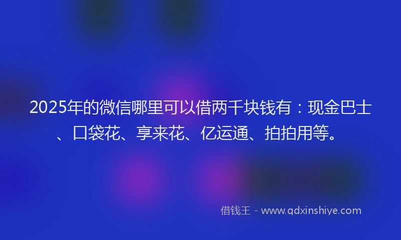 2025年的微信哪里可以借两千块钱有：现金巴士、口袋花、享来花、亿运通、拍拍用等。