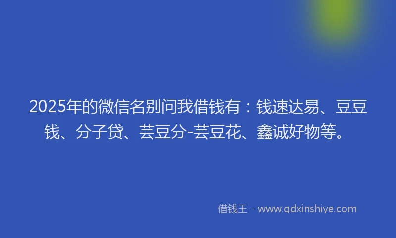 2025年的微信名别问我借钱有：钱速达易、豆豆钱、分子贷、芸豆分-芸豆花、鑫诚好物等。
