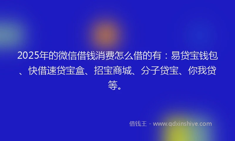 2025年的微信借钱消费怎么借的有：易贷宝钱包、快借速贷宝盒、招宝商城、分子贷宝、你我贷等。